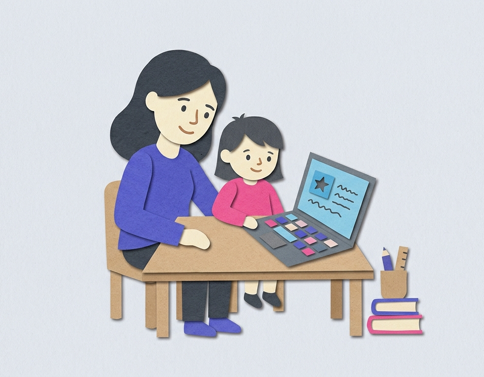 parent and child at laptop
