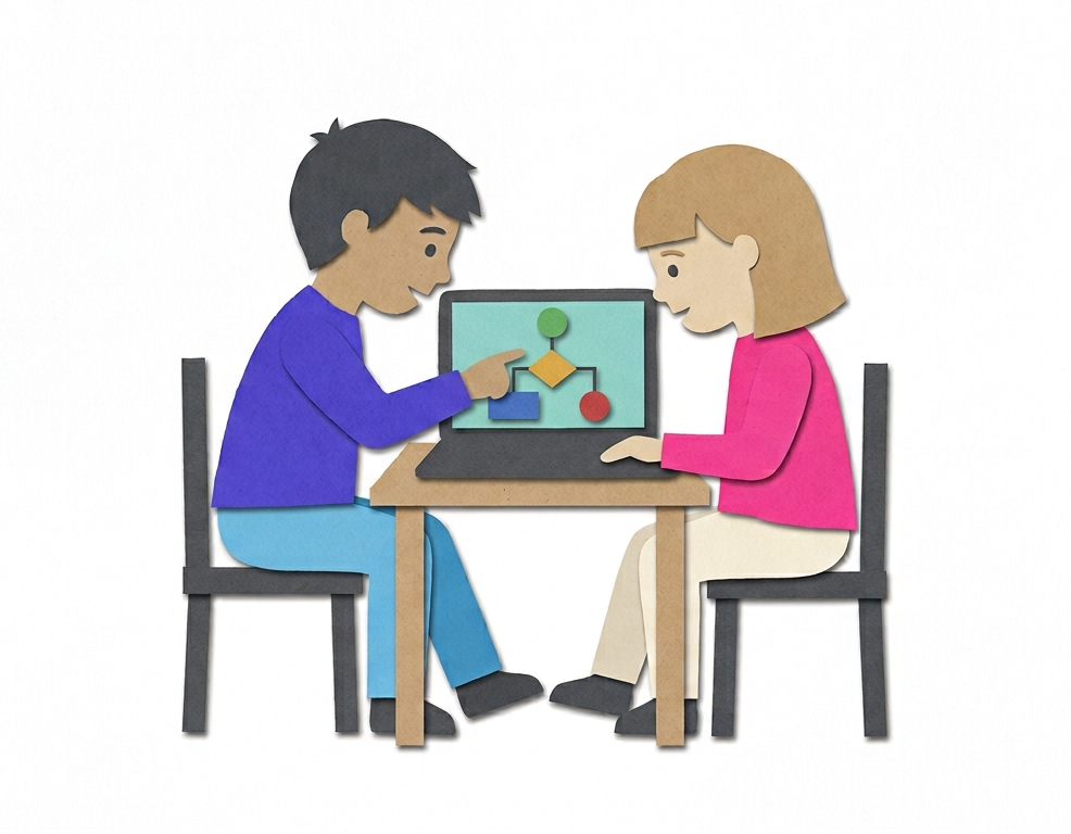 two kids with laptop game