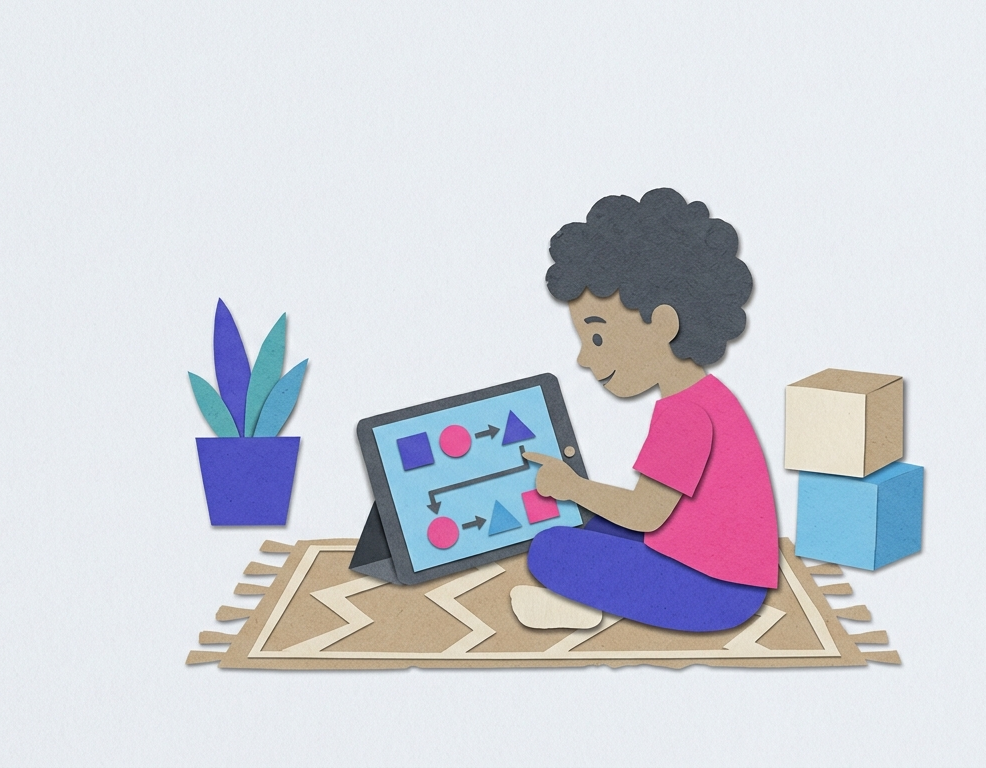 child with tablet flow arrows